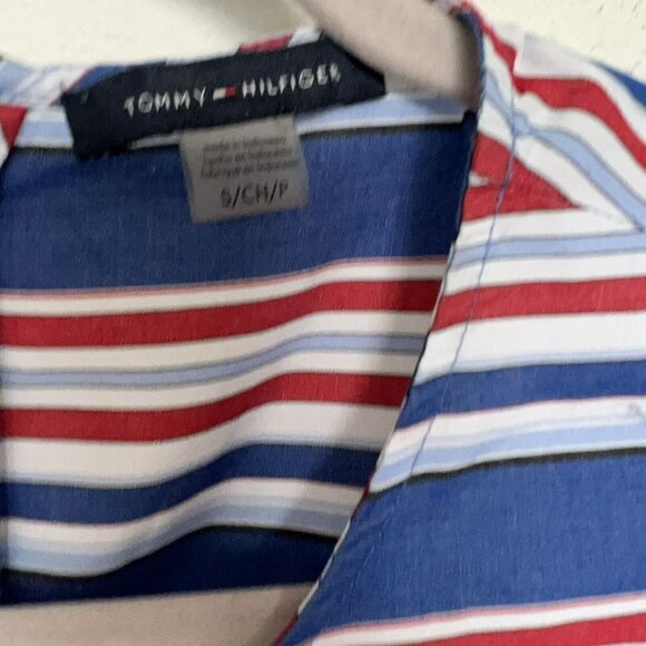 Tommy Hilfiger nautical Striped Peplum Top SMALL red Blue Sleeveless - Picture 9 of 12